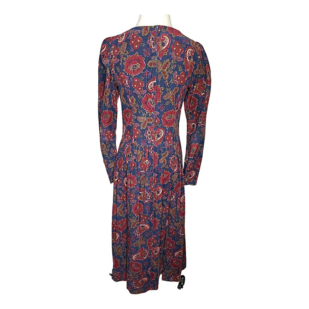 Vintage Laura Ashley Drop Waist Midi Dress Floral Paisley Corduroy Cottage s/m - Picture 9 of 17